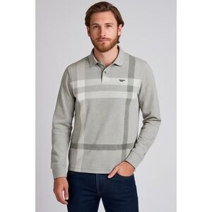 Barbour Polo Shirt Mens 2XL Gray Long Sleeve Blaine Tartan Plaid‎ Cotton Classic